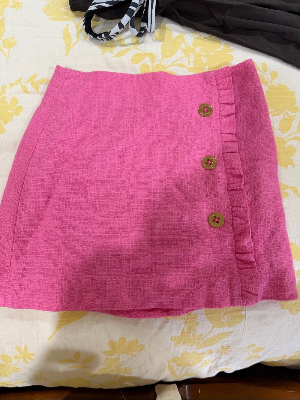 Lilly Pulitzer Bright Pink Textured Mini Skirt with Button Detail